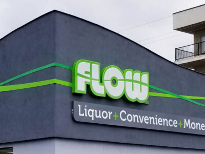 Liquor Store - Flow - Face Lit Channel Letters - Thermoformed Faces- Illuminated Sign - Aluminum - Acrylic - LED - Outdoor Sign - Wall Sign - Building Sign