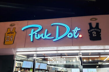 Liquor Store - Pink Dot - Open Face Channel Letters - Exterior Building Sign - Wall Sign - Illuminated Storefront Sign - Aluminum - Neon