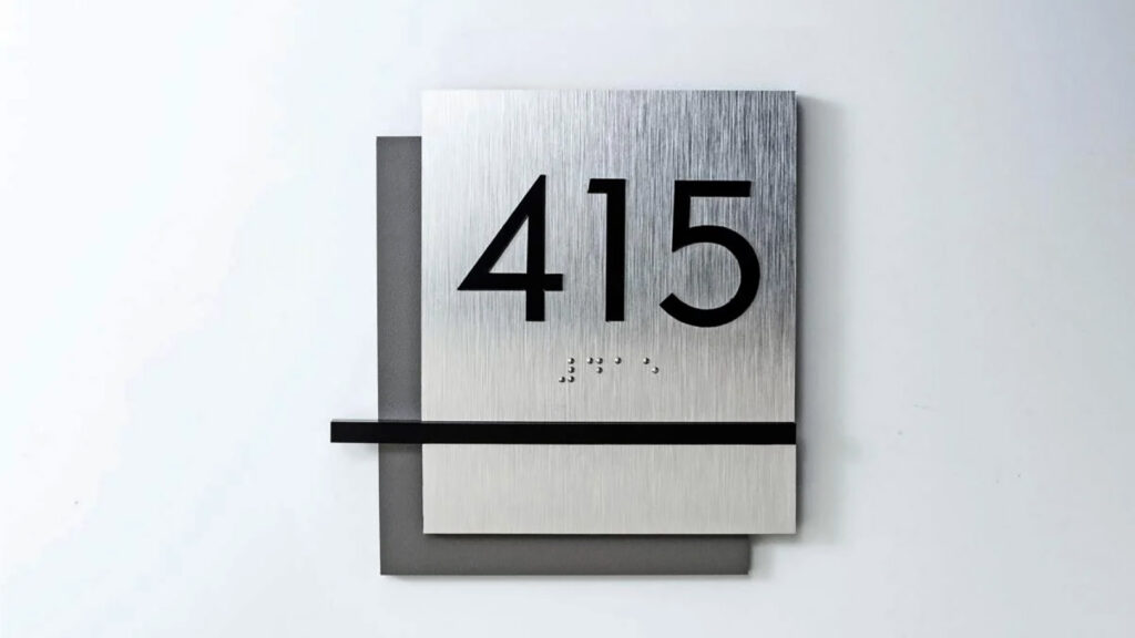 Hotel - ADA SIGN - Room Number Sign - Acrylic - Brushed Aluminum - Braille - Room ID Sign - Tactile Letters