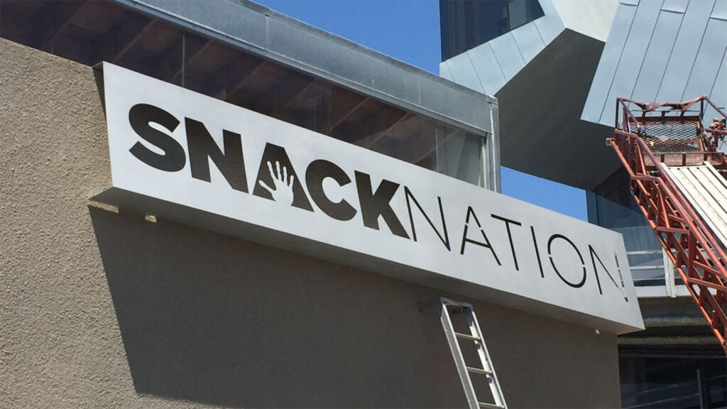 Media Company - Snack Nation - Architectural Sign - Aluminum - CNC Routed Sign - Custom Design - Building Sign - Modern Sign