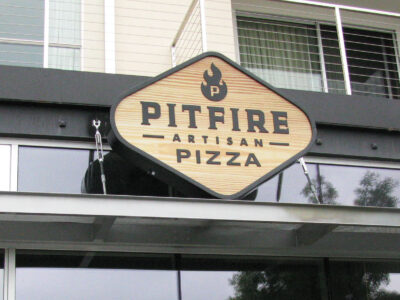 Restaurant- Pitfire Pizza - Cabinet Signs - Storefront Sign - Illuminated Sign Cabinet - Acrylic - Aluminum - Vinyl Lettering - LED - Building Sign - Custom Shaped Sign