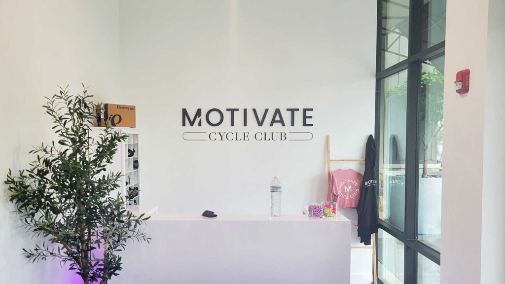 FITNESS CENTER- MOTIVATE CYCLE CLUB - CORPORATE IDENTITY - RECEPTION AREA SIGN - LOBBY SIGN - PVC LETTERS - INTERIOR SIGN