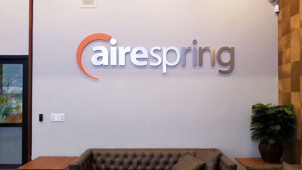 CORPORATE COMPANY - AIRESPRING COMPANY - CORPORATE IDENTITY - DIMENSIONAL LETTERS - RECEPTION AREA SIGN - LOBBY SIGN - ACRYLIC - VINYL - ALUMINUM - PAINT - INTERIOR SIGN