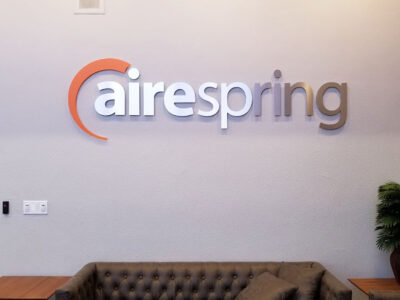 CORPORATE COMPANY - AIRESPRING COMPANY - CORPORATE IDENTITY - DIMENSIONAL LETTERS - RECEPTION AREA SIGN - LOBBY SIGN - ACRYLIC - VINYL - ALUMINUM - PAINT - INTERIOR SIGN