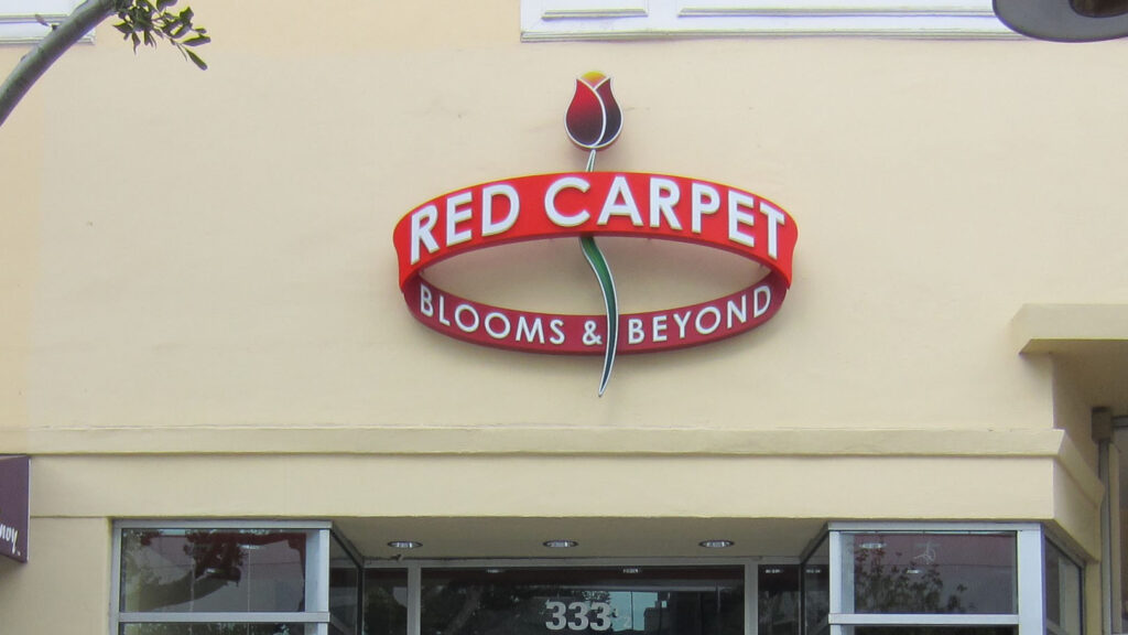 Flower Shop - Red Carpet Flower Shop - Custom Sign - Aluminum - Acrylic - Custom Design - Custom Shaped Sign - CNC Routed Sign - LED Illuminated
