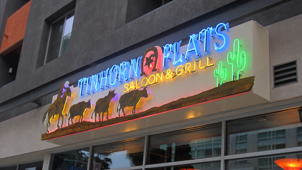 Restaurant - Tinhorn Flats - Custom Sign - Aluminum - Neon - Custom Design - Exterior Sign - Building Sign - Illuminated Sign