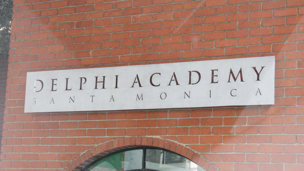 School - Delphi Academy - Metal Letters - Aluminum - Stenciled Out Letters from Back Panel - Flat Cut Metal Letters - Building Sign