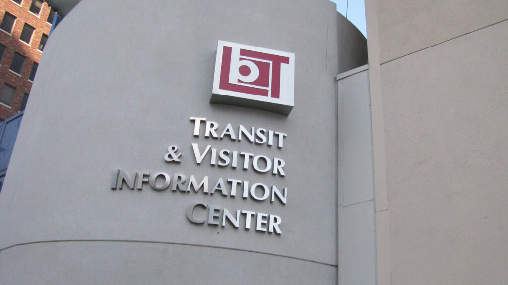 Governmental Office - Long Beach Transit Info Center - Metal Letters - Aluminum - Brushed Aluminum - Fabricated Metal Letters - Building Sign