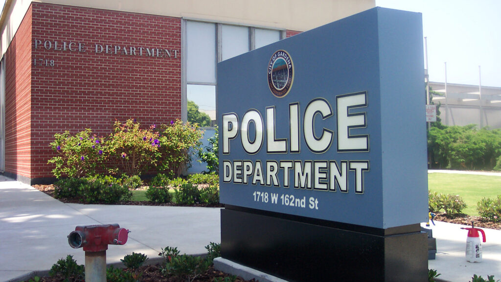 Police Department - City of Gardena Police Department- Monument Sign - Aluminum - Illuminated Monument sign - Push -Thru Acrylic Letters