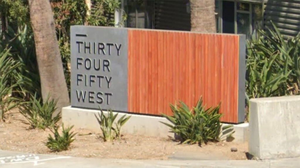 Apartment Complex - 3450 WEST Apartments - Monument Sign - Aluminum- Paint - Free Standing Sign - Dimensional Acrylic Letters - Decorative Wood Bars