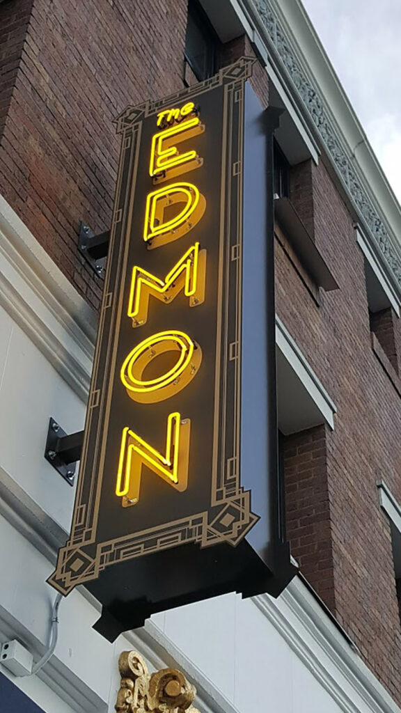 Restaurant - The Edmon- Neon Sign - Exterior Sign - Building Sign - Blade Sign with Neon - Aluminum - Paint